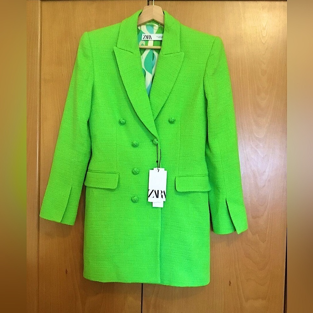 Neon Green Tailored Textured Blazer Dress - Small - Picture 8 of 13